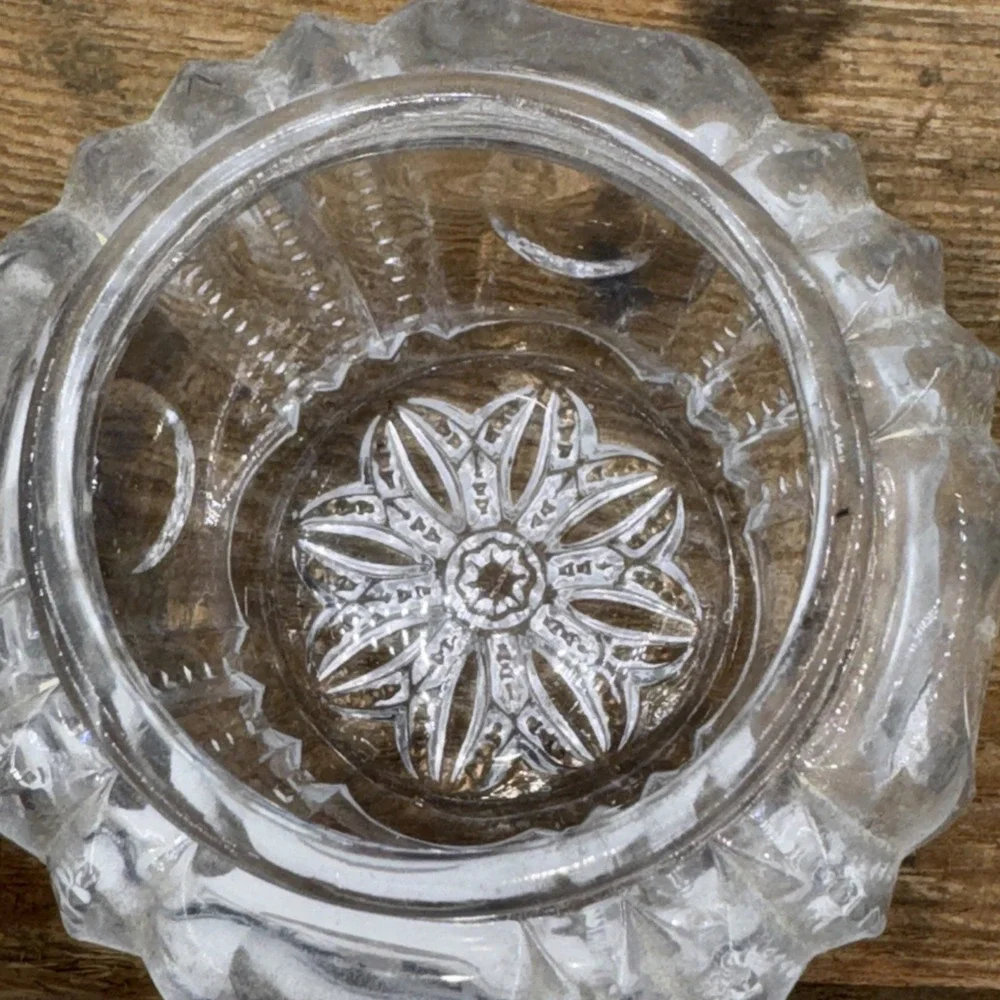 Glass Trinket Vanity Jar Antique Art‎ Nouveau Silverplate Crystal 3.25